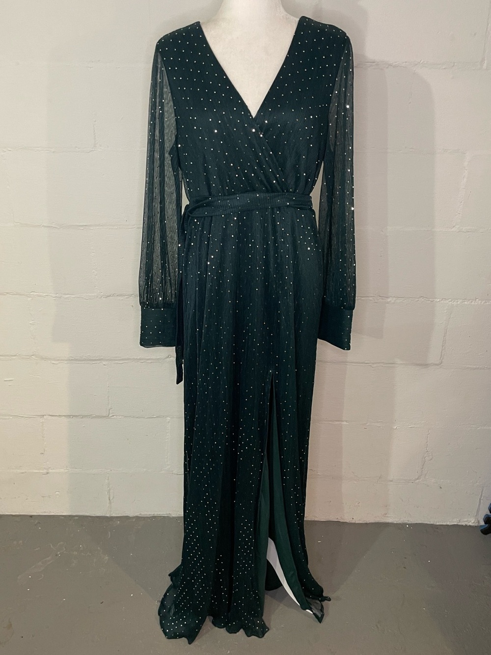 Baltic Born Dark Green Sparkle Wrap Maxi Dress